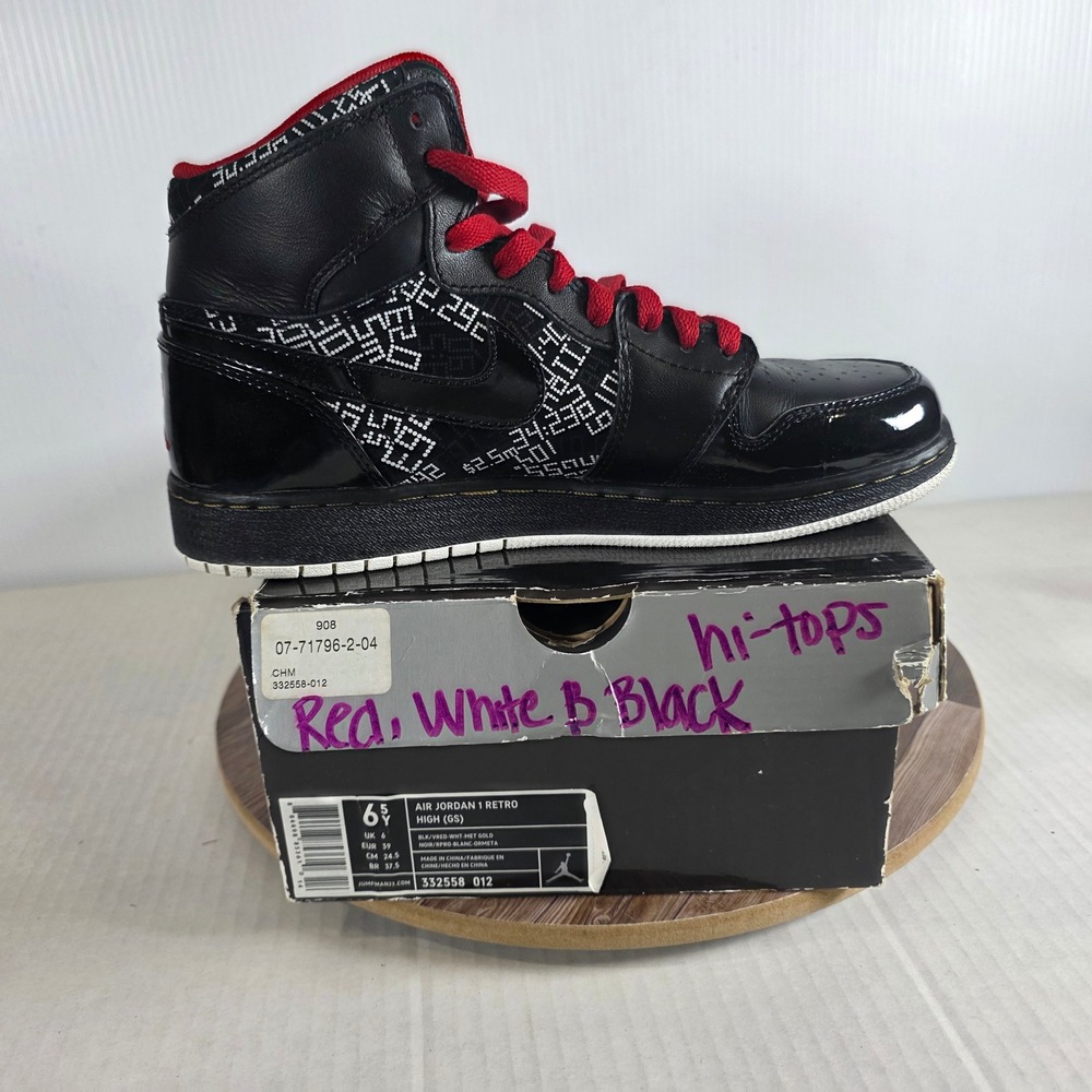 Jordan 1 Retro High‎ GS Black Red White 332558-012 Sneakers 6.5Y Black Red White